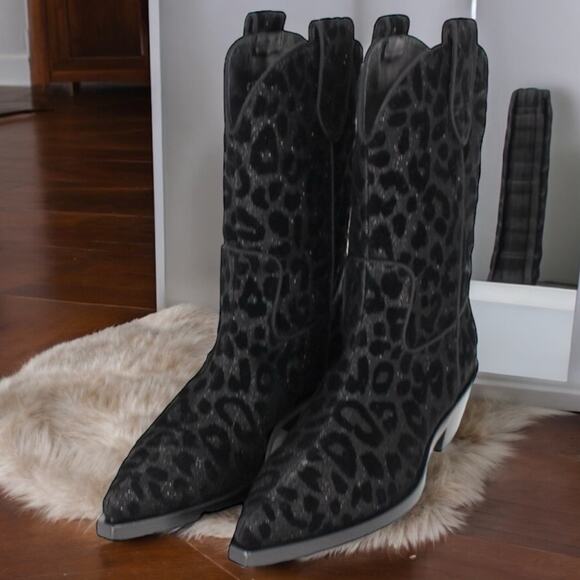 NEW Dolce & Gabbana Midi Cowboy Gaucho Leopard Short Western B… Black Metalli… - Picture 10 of 15